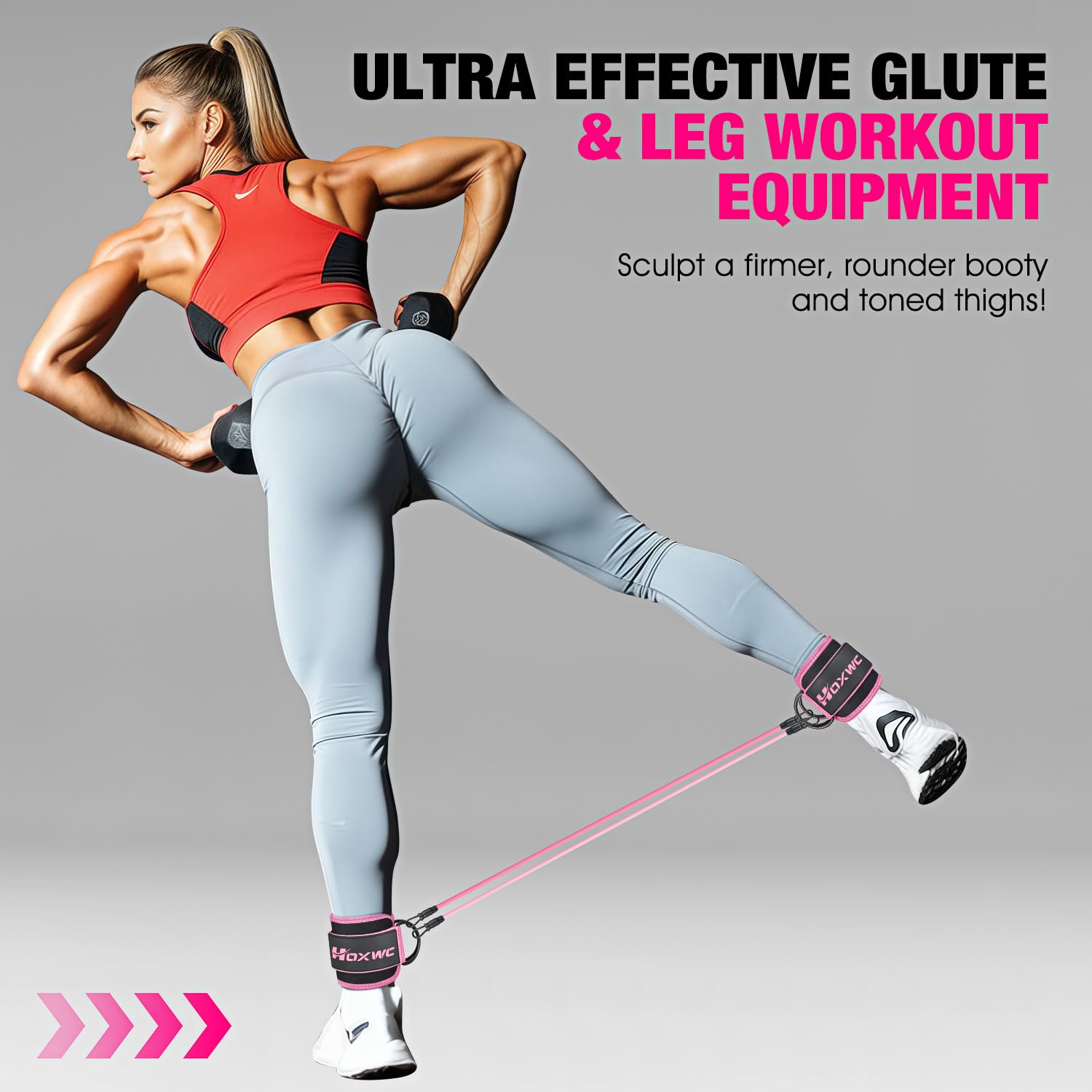 HOXWC Ankle Resistance Bands with Cuffs, Ankle Bands for Working Out, Ankle Resistance Band for Leg, Booty Workout Equipment for Kickbacks Hip Fitness Training, Exercise Bands for Butt Lift Women