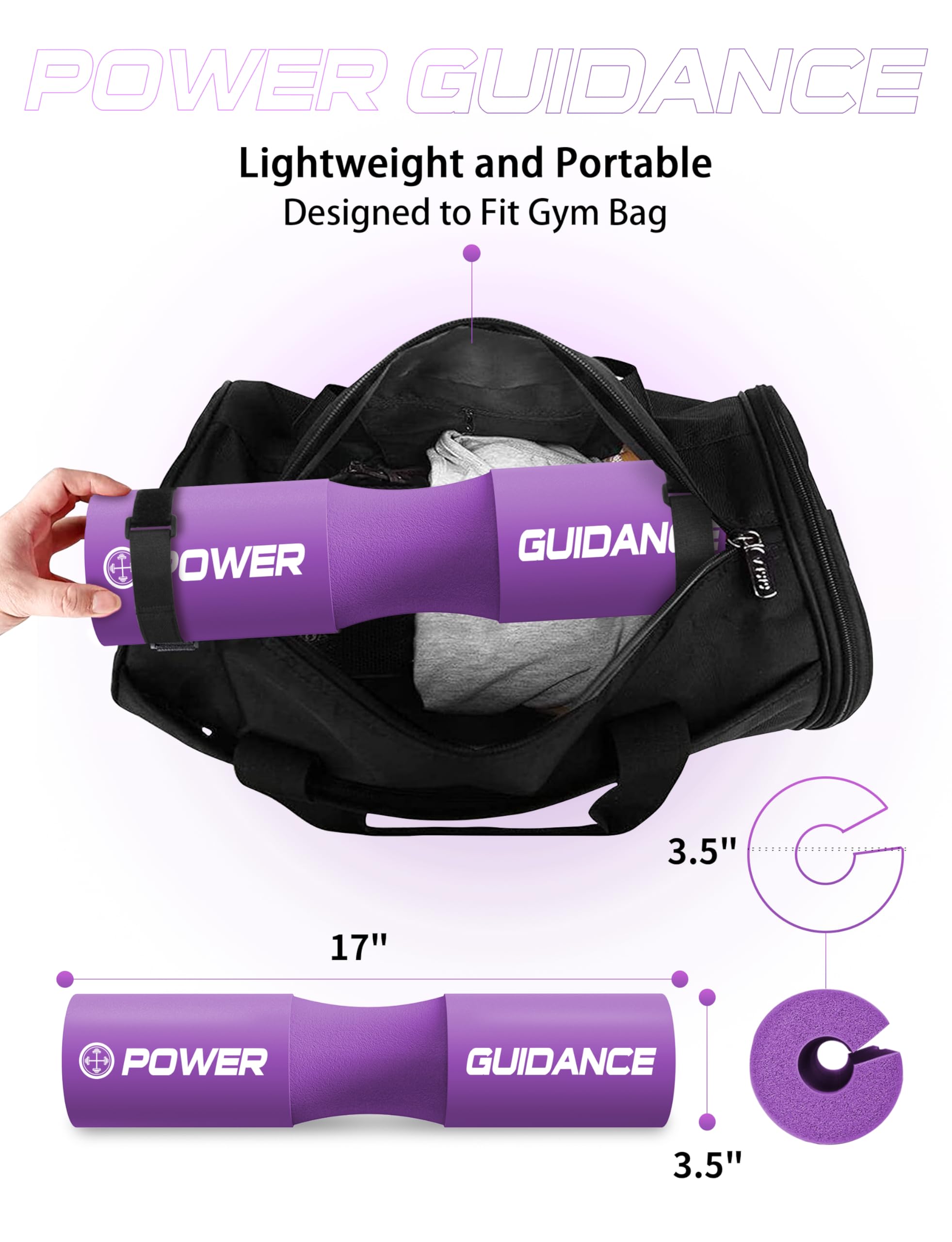 POWER GUIDANCE Barbell Squat Pad - Neck & Shoulder Protective Pad - Great for Squats, Lunges, Hip Thrusts, Weight Lifting & More - Fit Standard and Olympic Bars Perfectly Purple