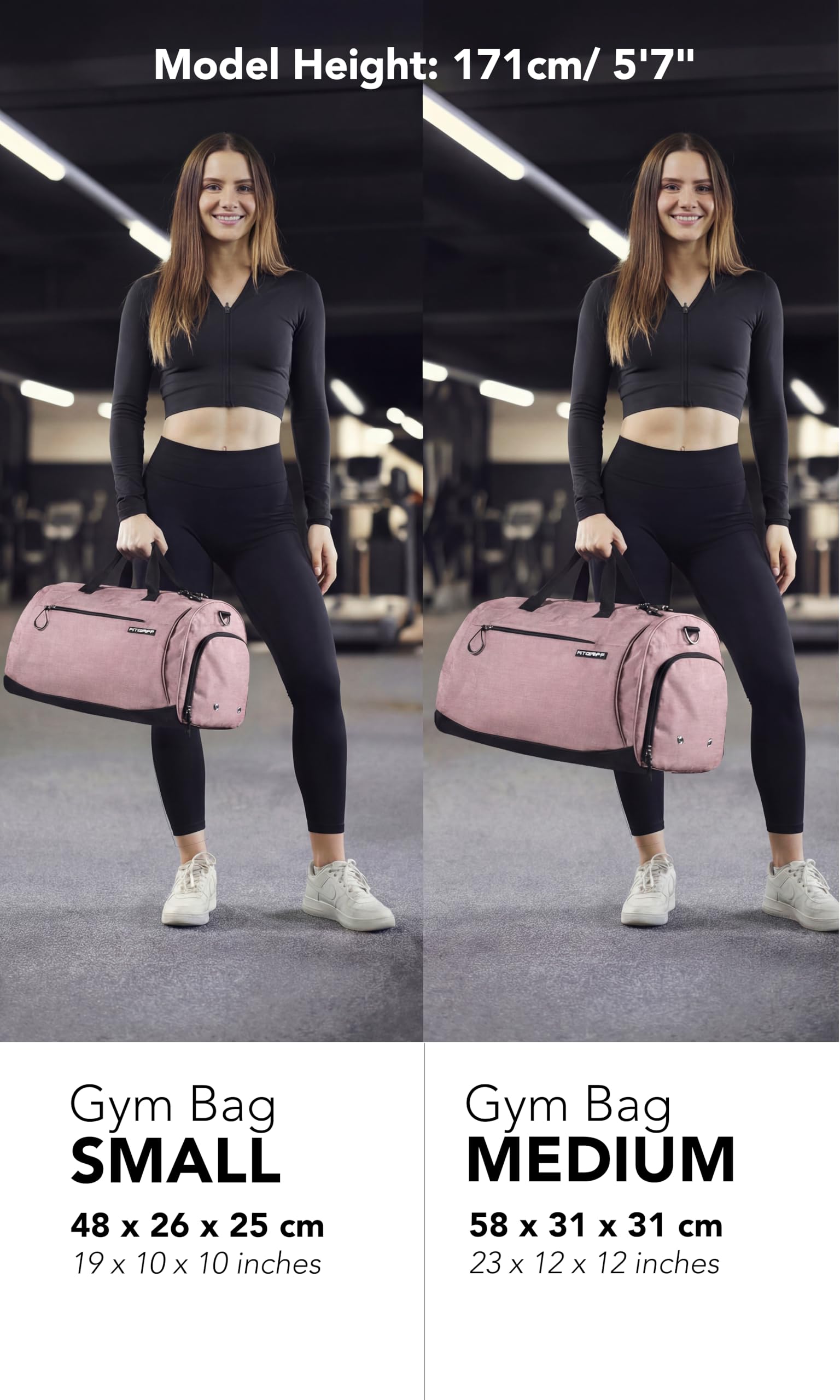 Fitgriff® Gym Bag for Men & Women with Shoe & Wet Compartment - Duffle Bag for Travel, Sports, Fitness & Workout (Pink, 19 x 10 x 10″ (S))