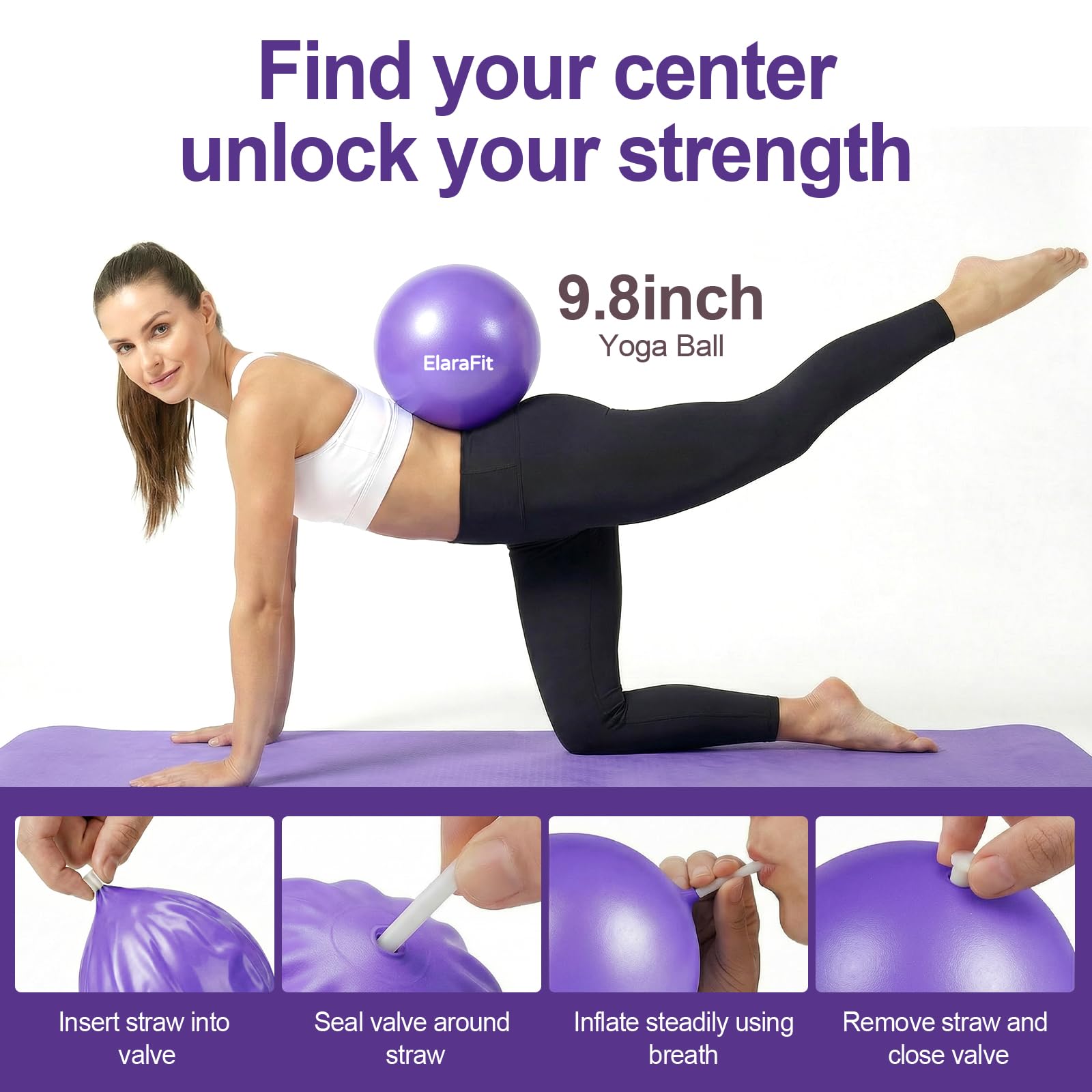 ElaraFit 13 Piece Pilates Kit for Women, Home Pilates Ring and Ball Set with 5 Resistance Bands, Stretch Strap, Arm Exerciser, Grip Socks, Storage Bag and Workout Guide, 13 Inch Magic Circle, Purple