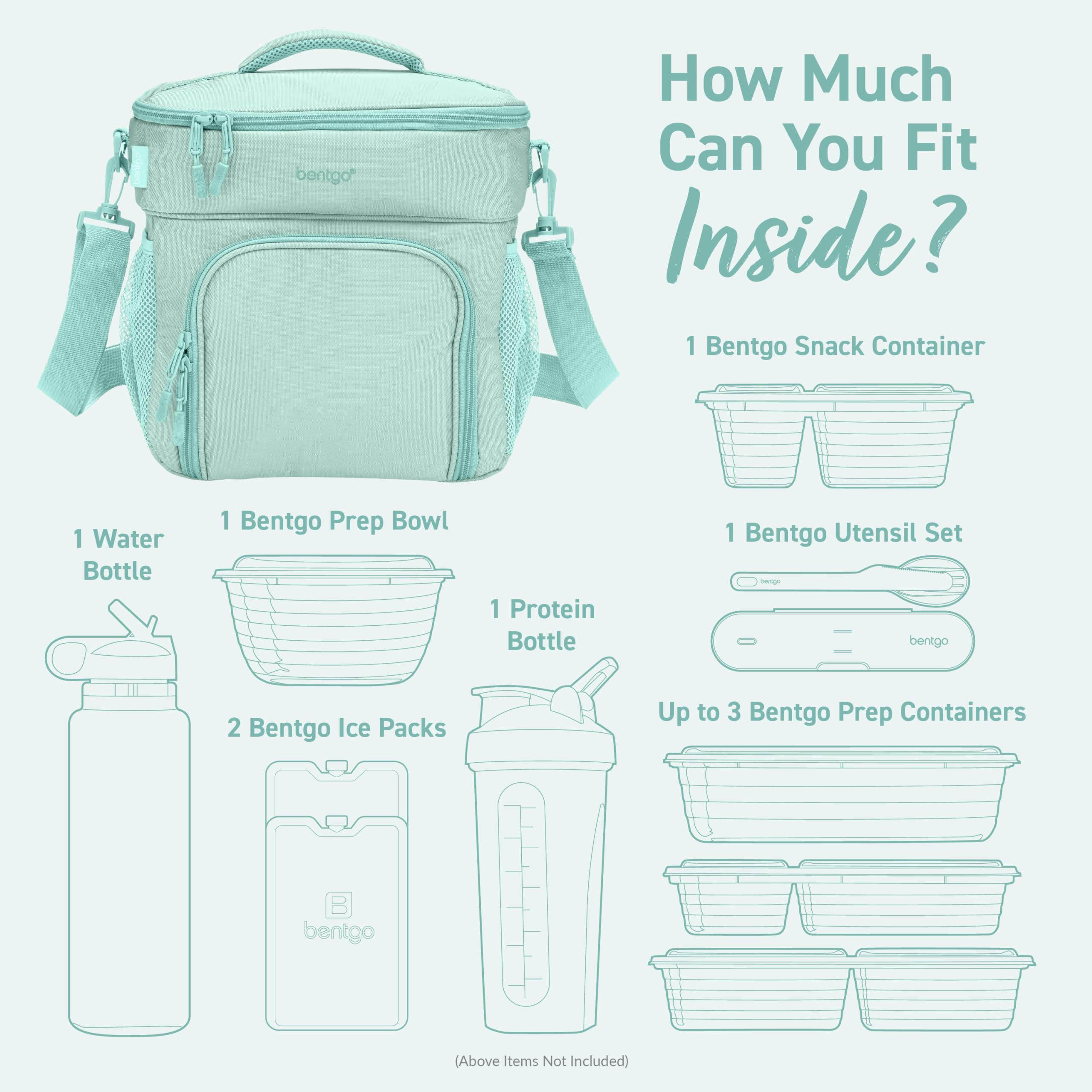 Bentgo Prep Deluxe Insulated Multimeal Bag - Lunch Box Bag, Holds 5 Meals, Premium Insulation up to 8 Hrs, Durable, Water-Resistant - Large Capacity For Adult Meal Prep (Coastal Aqua)