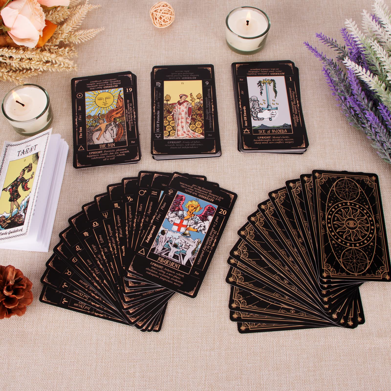 KLEDERY Tarot Cards for Beginners, Classic Tarot Deck with Meanings, Durable Cards with Guide Book, Black
