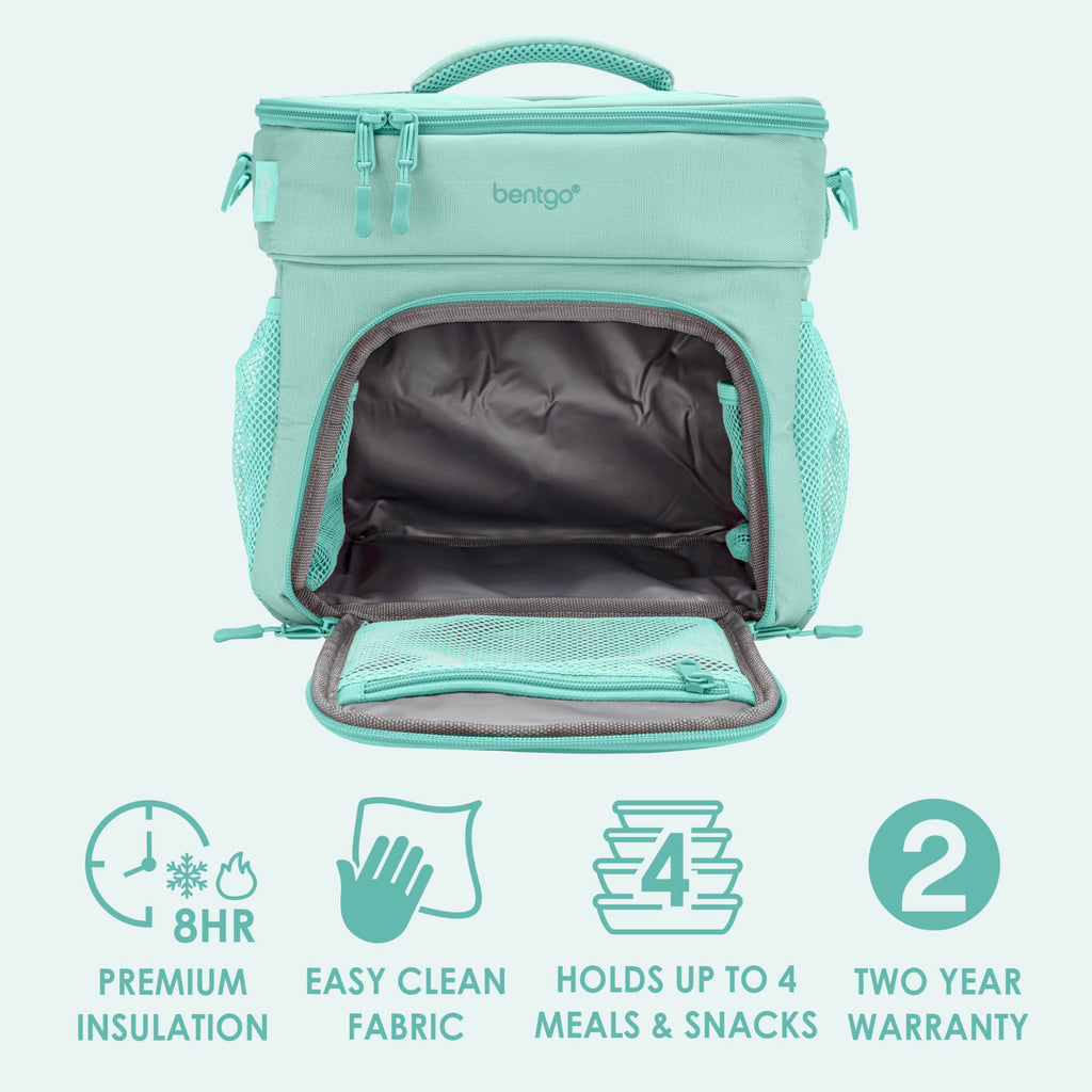Bentgo Prep Deluxe Insulated Multimeal Bag - Lunch Box Bag, Holds 5 Meals, Premium Insulation up to 8 Hrs, Durable, Water-Resistant - Large Capacity For Adult Meal Prep (Coastal Aqua)