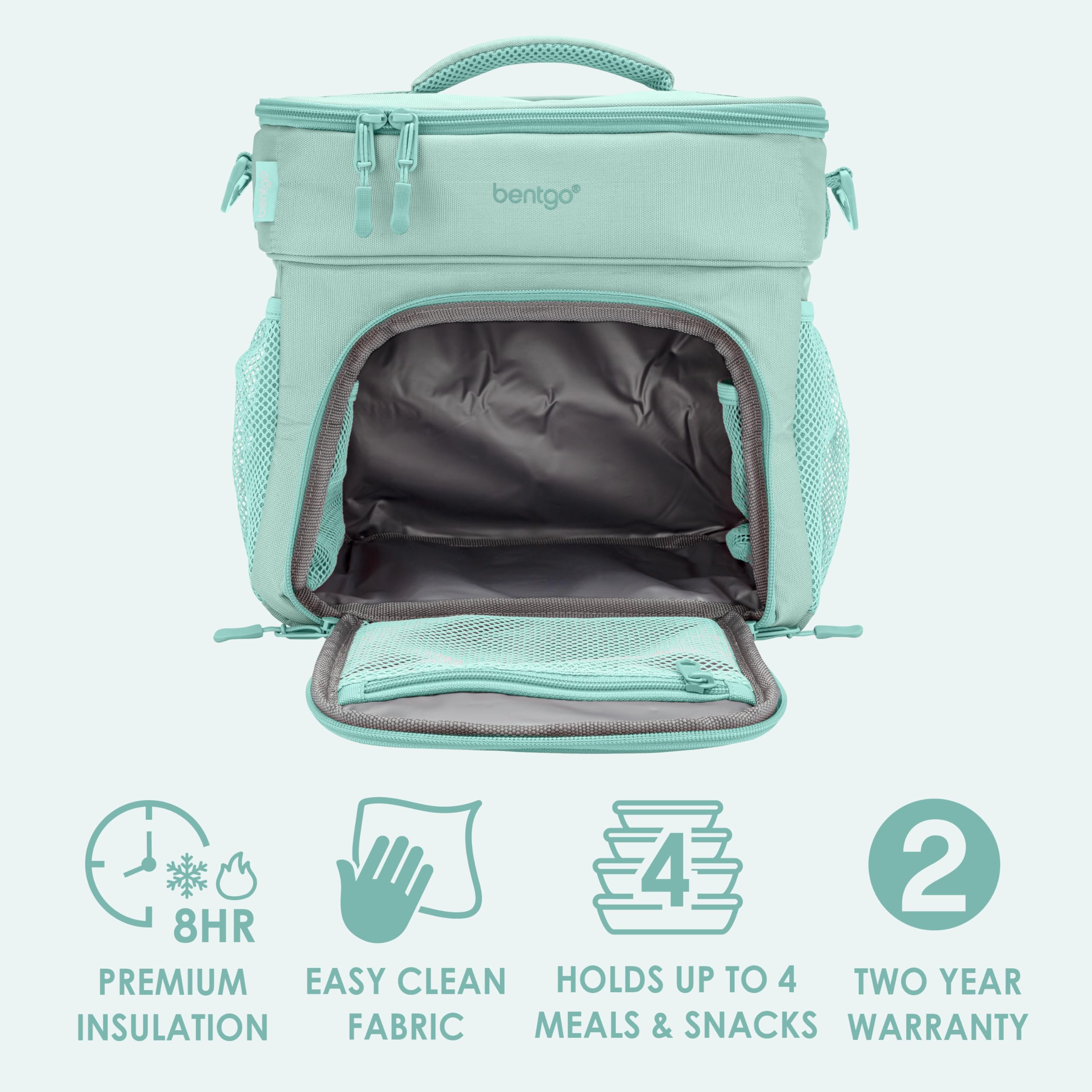 Bentgo Prep Deluxe Insulated Multimeal Bag - Lunch Box Bag, Holds 5 Meals, Premium Insulation up to 8 Hrs, Durable, Water-Resistant - Large Capacity For Adult Meal Prep (Coastal Aqua)