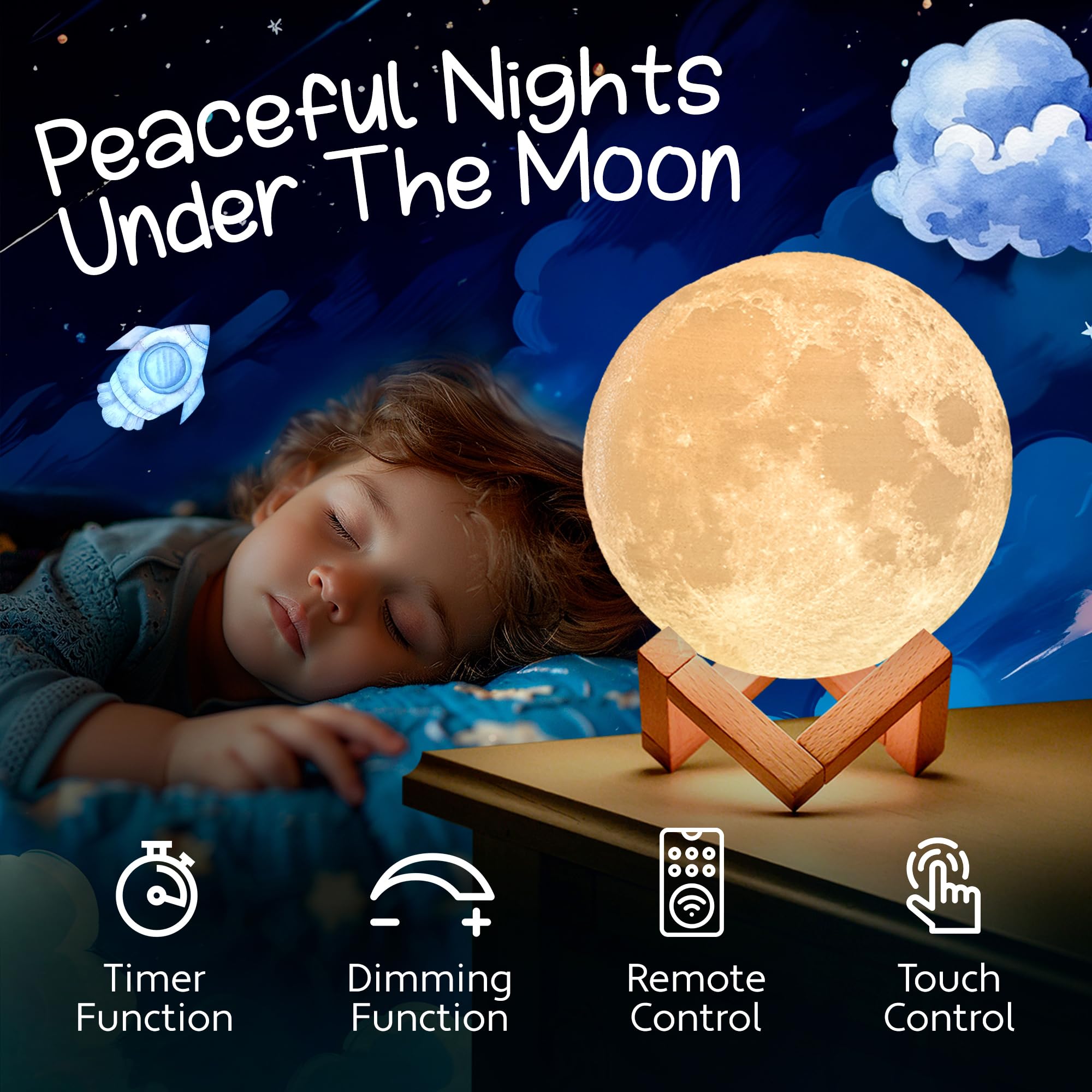 Mind-Glowing Moon Lamp - 3D Moon Night Light for Kids Bedroom - Globe Nightlight with Multi Color LED, Touch/Remote Control - Birthday Gift for Any Year Old Girls & Boys - Space Decor (4.7 inch)