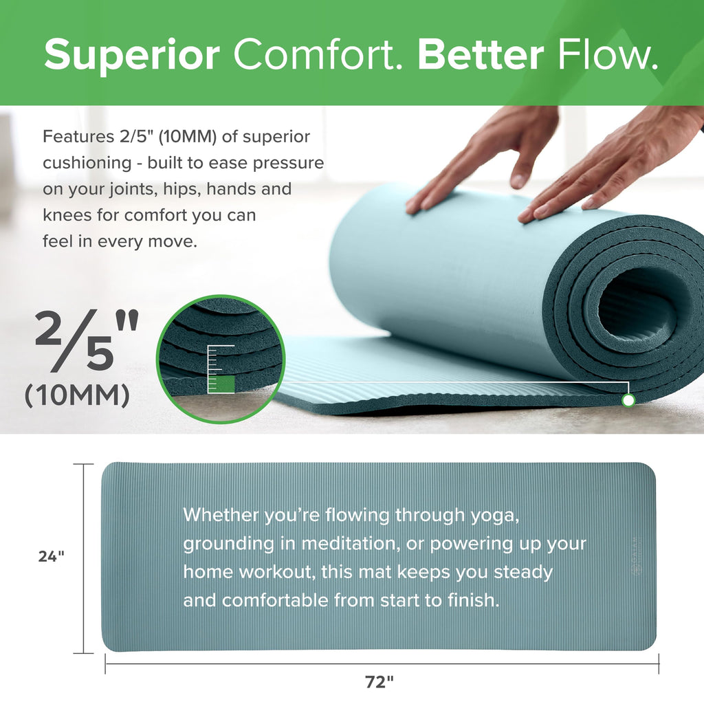 Gaiam Essentials Thick Yoga Mat Fitness & Exercise Mat With Easy-Cinch Carrier Strap, Teal, 72"L X 24"W X 2/5 Inch Thick