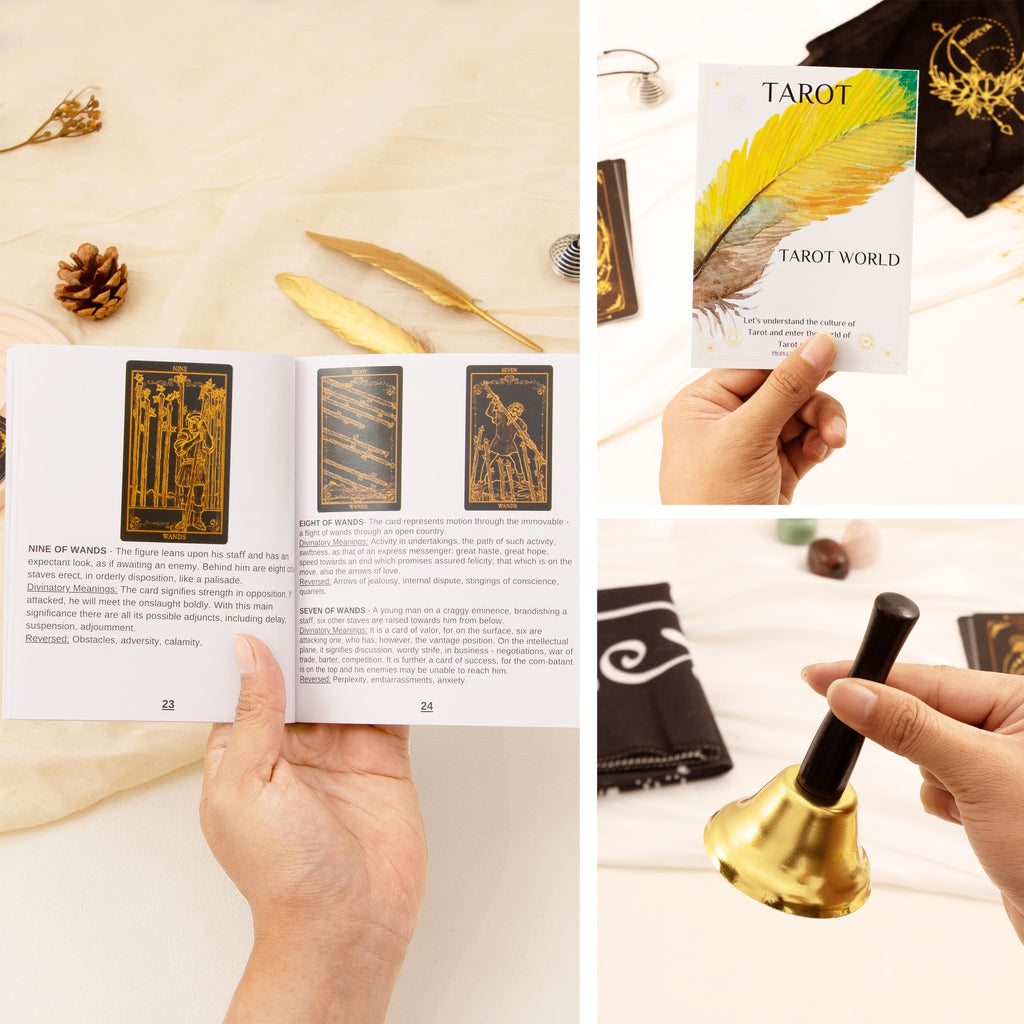 SUGEYA 78 Tarot Cards with Guide Book, Black Tarot Deck Gift Set with Tarot Cloth, Chakra Stones and More, Tarot Cards Deck Fortune Telling Game Craft Cardboard for Beginners and Expert Readers