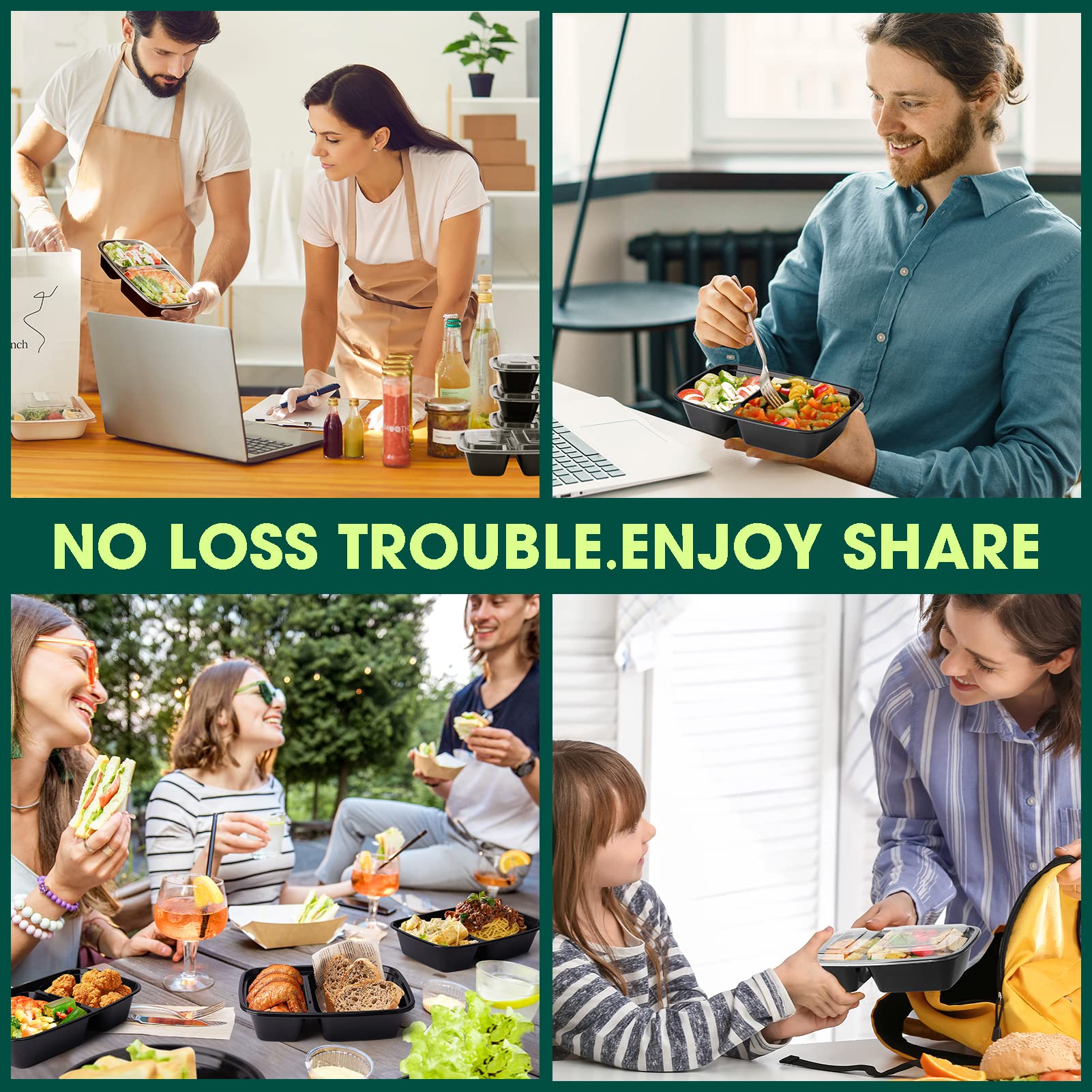 50 Pack (100-Piece) 32 oz Sturdy Leakproof 2-Compartment Meal Prep Containers with Lids, Plastic Food Storage Containers for Lunch, Microwave, Freezer, and Dishwasher Safe Takeout Containers