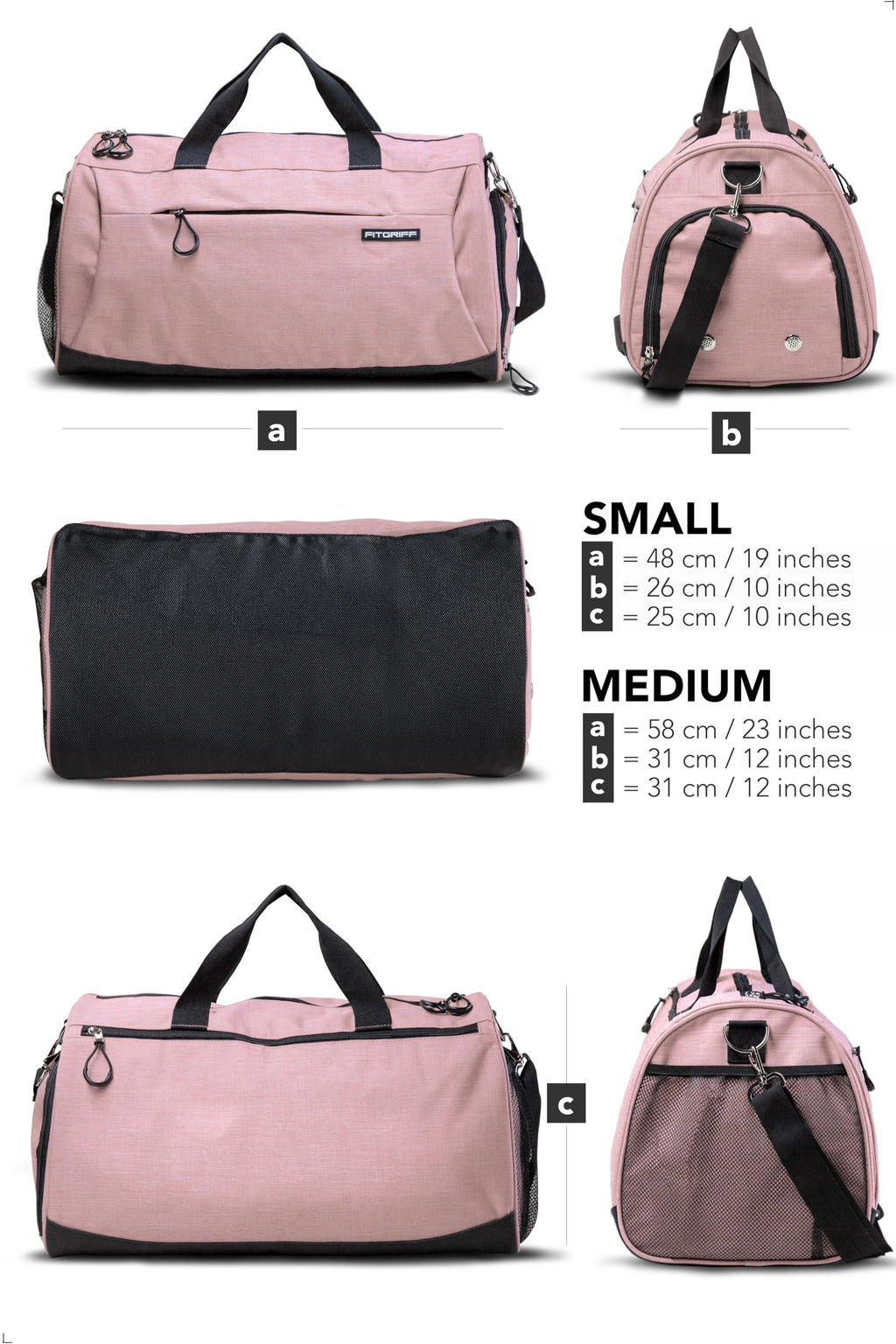 Fitgriff® Gym Bag for Men & Women with Shoe & Wet Compartment - Duffle Bag for Travel, Sports, Fitness & Workout (Pink, 19 x 10 x 10″ (S))