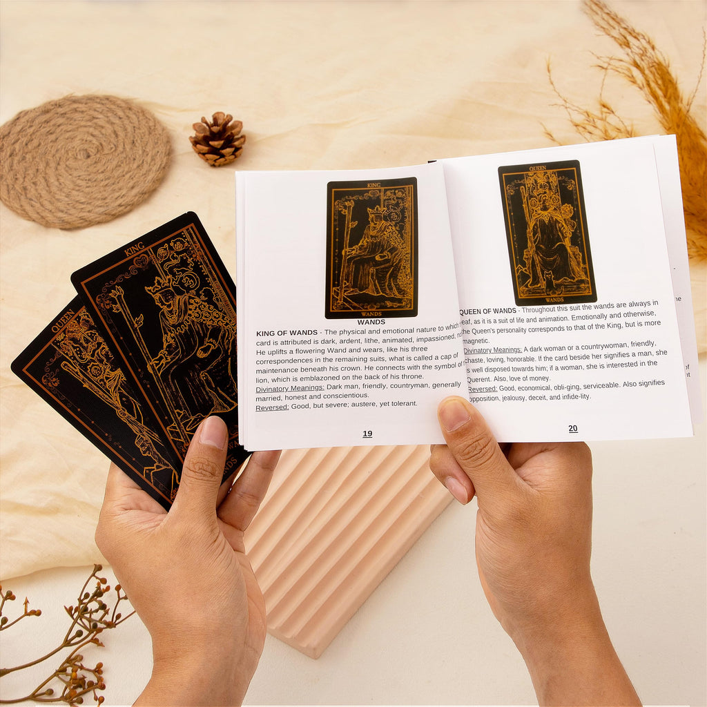 SUGEYA 78 Tarot Cards with Guide Book, Black Tarot Deck Gift Set with Tarot Cloth, Chakra Stones and More, Tarot Cards Deck Fortune Telling Game Craft Cardboard for Beginners and Expert Readers
