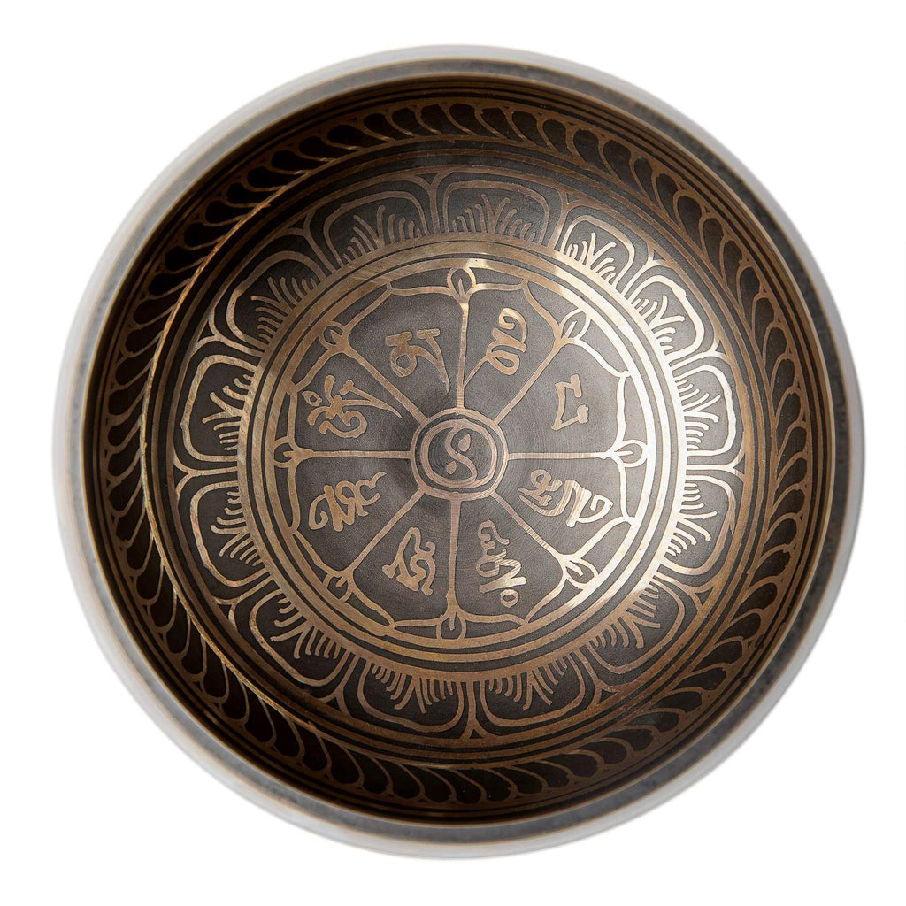 Premium Tibetan Singing Bowl Set – Handmade in Nepal Sound & Meditation Bowl – Spiritual Decor for Yoga, Wellness Spaces & Relaxation by Himalayan Bazaar (Brown & Red)
