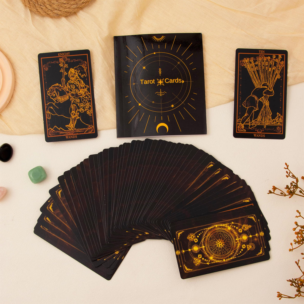 SUGEYA 78 Tarot Cards with Guide Book, Black Tarot Deck Gift Set with Tarot Cloth, Chakra Stones and More, Tarot Cards Deck Fortune Telling Game Craft Cardboard for Beginners and Expert Readers