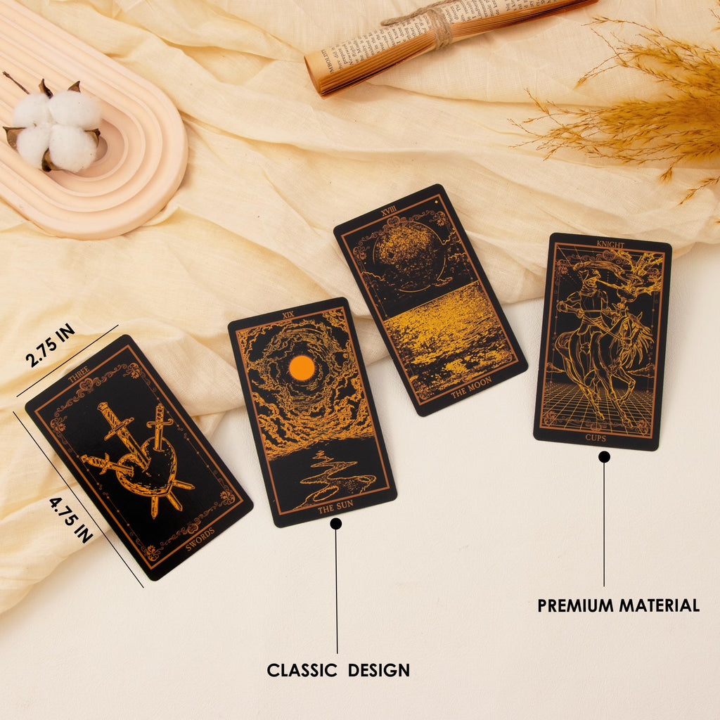 SUGEYA 78 Tarot Cards with Guide Book, Black Tarot Deck Gift Set with Tarot Cloth, Chakra Stones and More, Tarot Cards Deck Fortune Telling Game Craft Cardboard for Beginners and Expert Readers