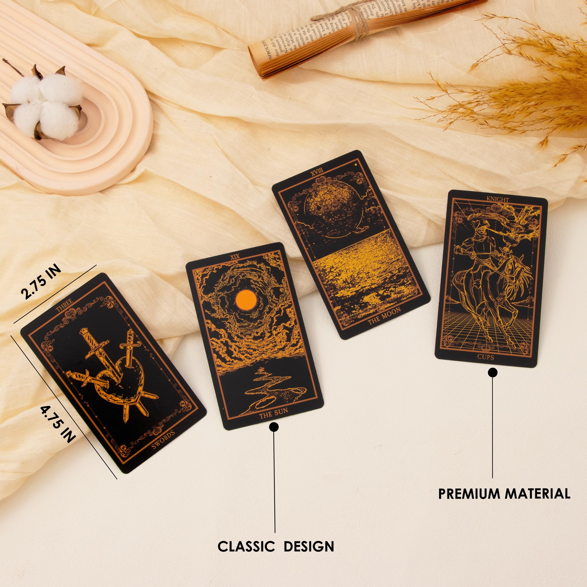 SUGEYA 78 Tarot Cards with Guide Book, Black Tarot Deck Gift Set with Tarot Cloth, Chakra Stones and More, Tarot Cards Deck Fortune Telling Game Craft Cardboard for Beginners and Expert Readers