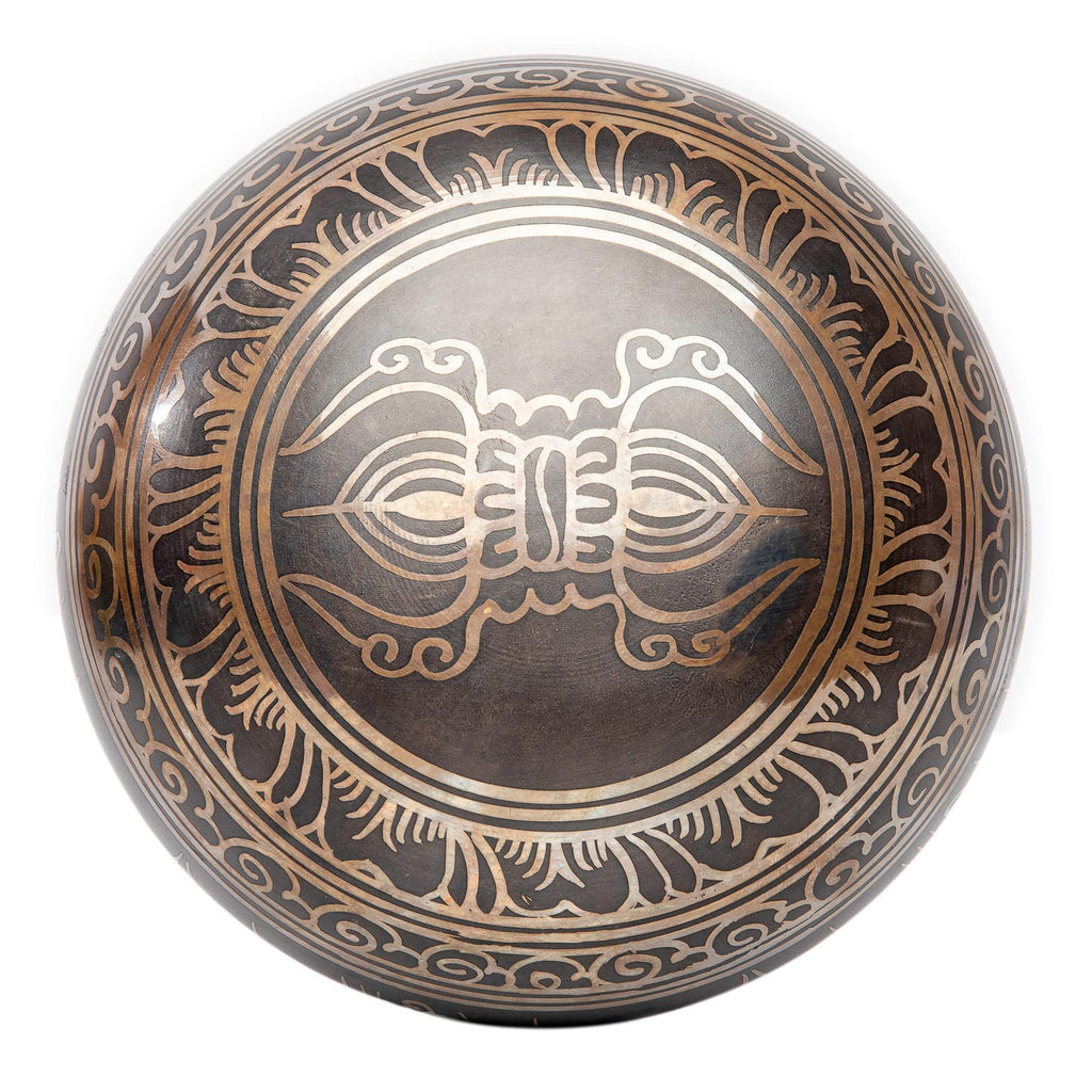 Premium Tibetan Singing Bowl Set – Handmade in Nepal Sound & Meditation Bowl – Spiritual Decor for Yoga, Wellness Spaces & Relaxation by Himalayan Bazaar (Brown & Red)