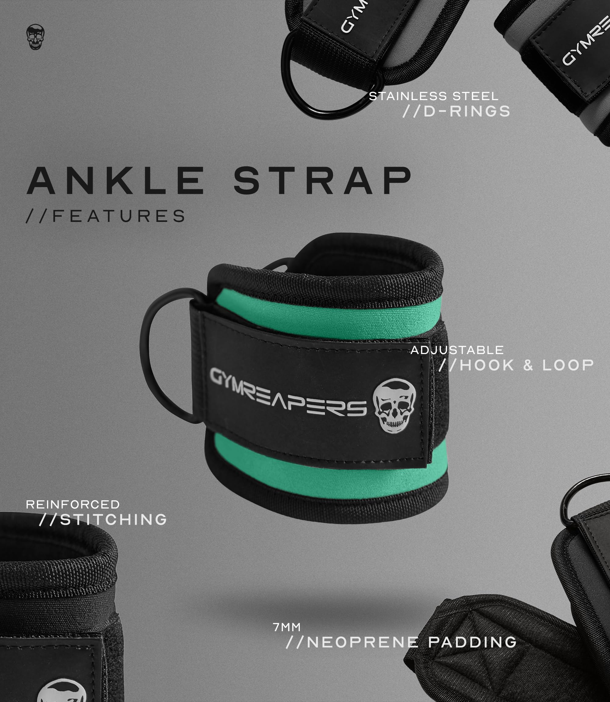 Gymreapers Ankle Strap (Single) For Cable Machine Kickbacks, Glute Workouts, Lower Body Exercises - Adjustable Leg Strap with Neoprene Padding (Mint, Single)