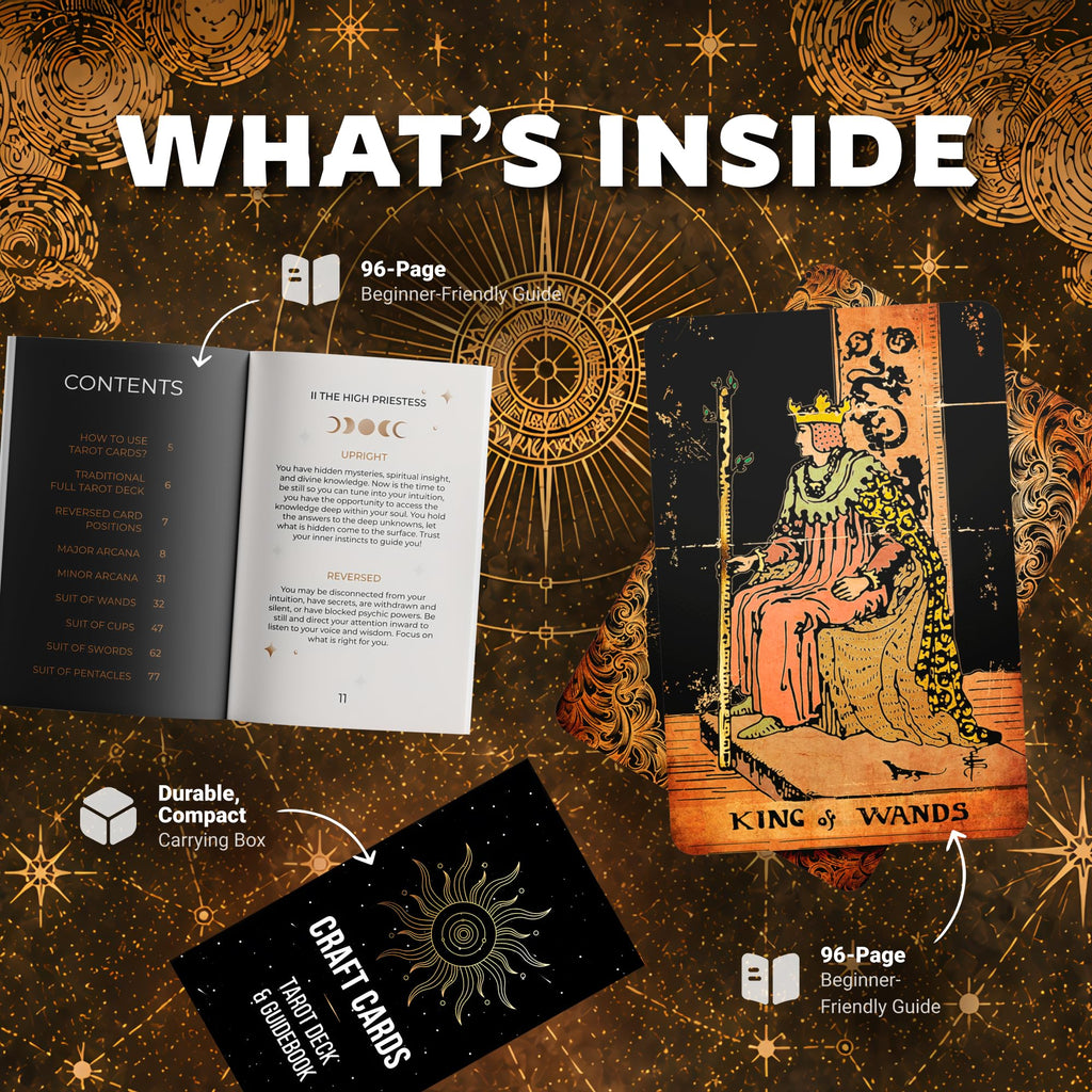 CRAFTERIAN Tarot Cards, 78-Card Deck, Original Tarot for Beginners & Experts with Guide Book, Gift Bag & Box, Fortune Telling Game, Adults, Black