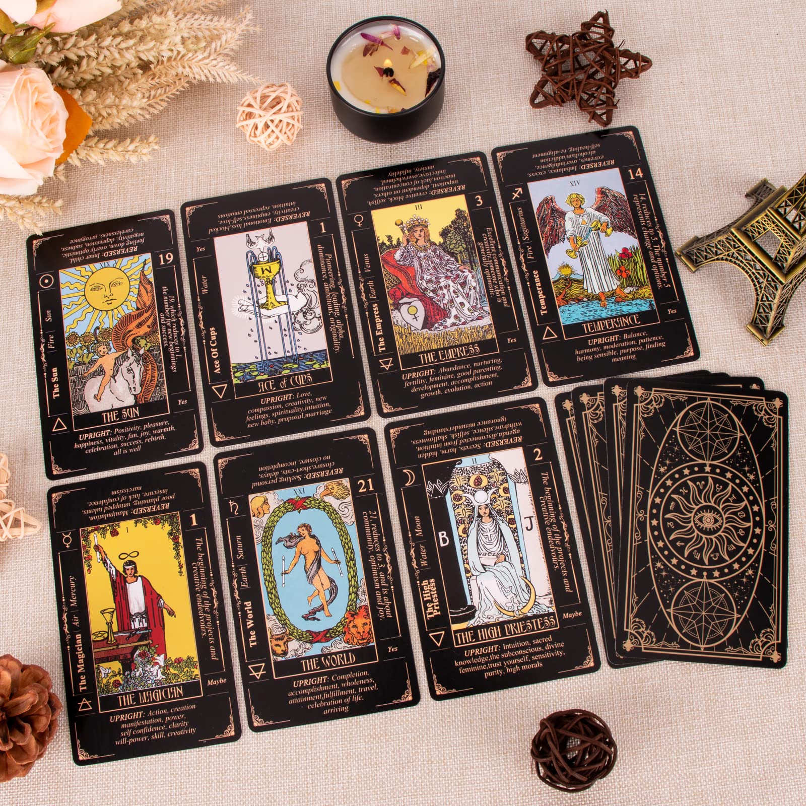 KLEDERY Tarot Cards for Beginners, Classic Tarot Deck with Meanings, Durable Cards with Guide Book, Black