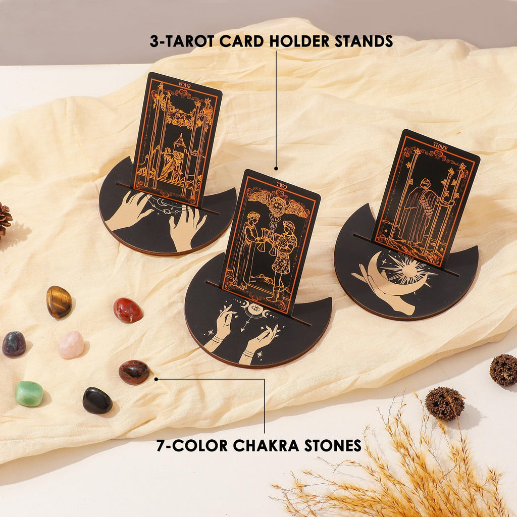 SUGEYA 78 Tarot Cards with Guide Book, Black Tarot Deck Gift Set with Tarot Cloth, Chakra Stones and More, Tarot Cards Deck Fortune Telling Game Craft Cardboard for Beginners and Expert Readers