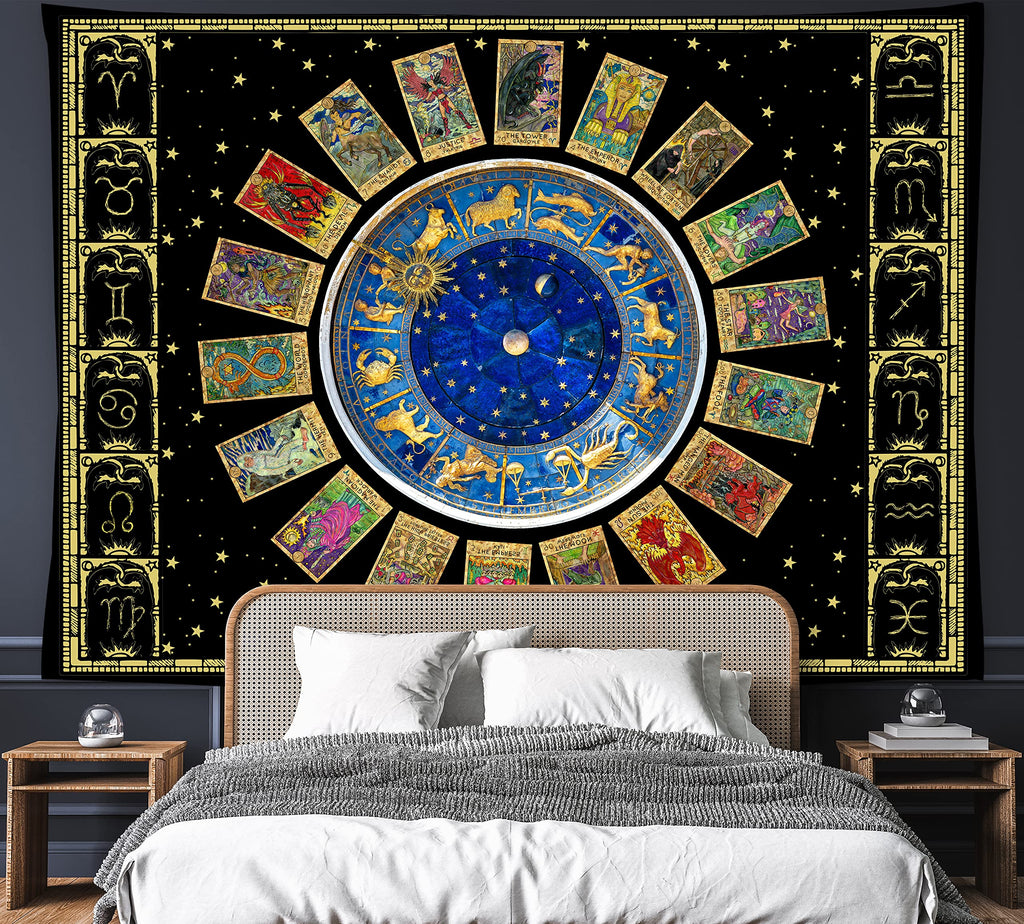 Tarot Tapestry Zodiac Tapestry Constellation Tapestry 60" X 40" Astrology Wall Hanging Party Decorations Home Decor For Bedroom Living Room Dorm (150 X 100cm)