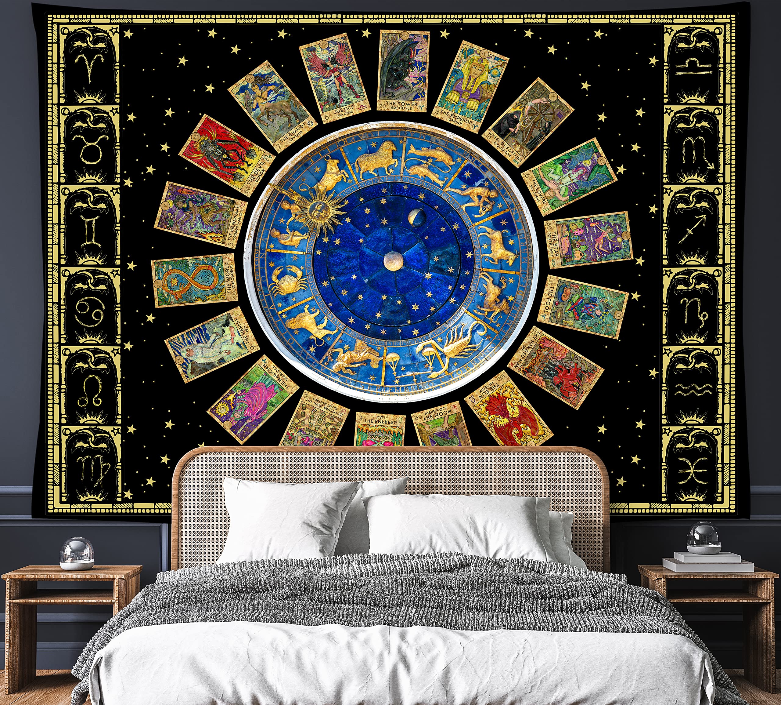 Tarot Tapestry Zodiac Tapestry Constellation Tapestry 60" X 40" Astrology Wall Hanging Party Decorations Home Decor For Bedroom Living Room Dorm (150 X 100cm)